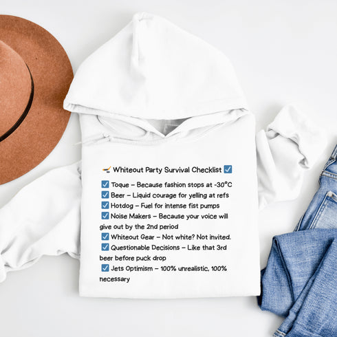 This Whiteout Party Hoodie has your back—literally. Featuring a bold, hilarious checklist graphic, it’s everything you need to let people know: you came prepared.